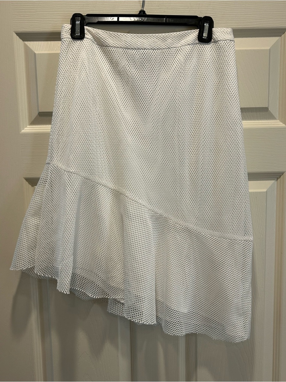 H by Halston White Asymmetrical Mesh Ruffle Skirt